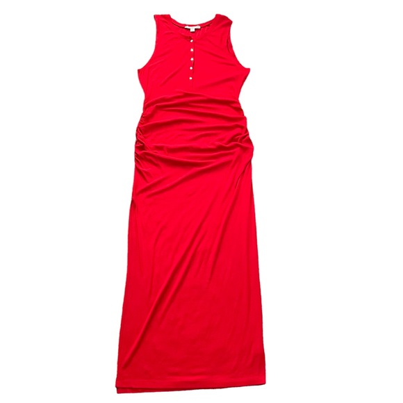 Boston Proper Dresses Boston Proper Ribbed Knit Henley Ruched Maxi